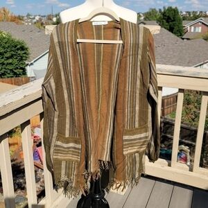 ANOTHER LOVE EARTH TONES STRIPED FRINGE CARDIGAN, SZ MEDIUM